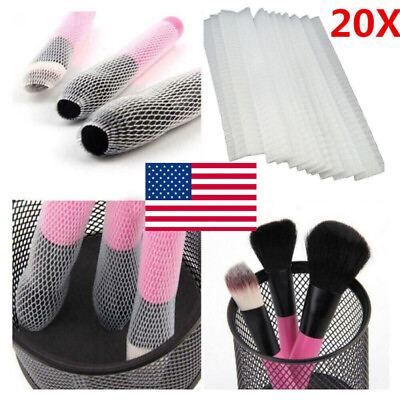 #ad 20Pcs Cosmetic Make Up Brush Pen Netting Cover Mesh Sheath Protectors Guards