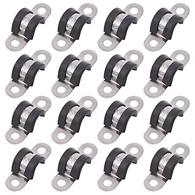 #ad 16Pcs 10MM 2 Hole U Tube Strap Clamp Set 304 Stainless Steel Rubber Cushion R...