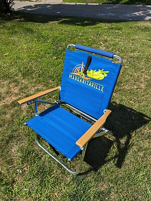 #ad Margaritaville Backpack Cooler Beach Chair Hardwood Arms NEW Very RARE Blue