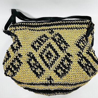 LUCKY BRAND Straw Crochet Hobo Bucket Women#x27;s Shoulder Bag Tan Black $30.99