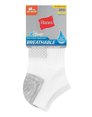 #ad Womens No Show Socks 6 Pack Hanes Breathable Lightweight Black Grey or White 5 9