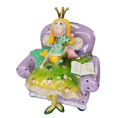 #ad Bedtime Story Fairy Princess Coin Bank Little Girl Room Decor Green Purple READ