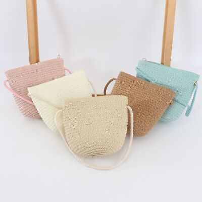 #ad Straw Cute Pure Color Crossbody Bags Children Girls Coin Purse Shoulder Bag