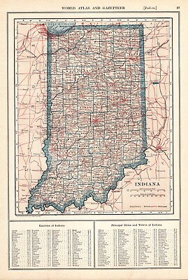 #ad 1921 Antique INDIANA Map Vintage State Map of Indiana Gallery Wall Decor 1026