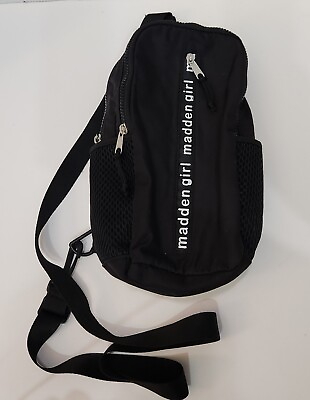 #ad Black Madden Girl Sling Crossbody Backpack Purse Bag Zipper Adjustable