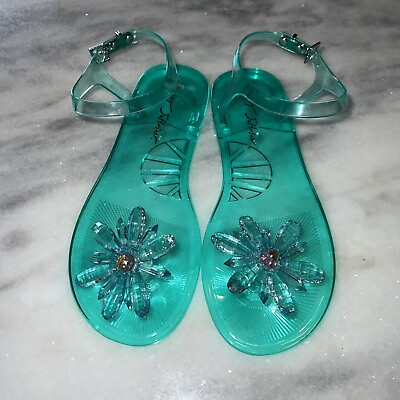 #ad Betsey Johnson Tabby Jelly Sandals Turquoise Flower Ankle Strap Size 7