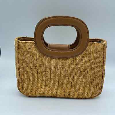 #ad Fossil Womens Brown SL 3649 Woven Wicker Leather Mini Satchel Handbag