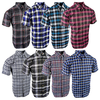 #ad Plaid Shirt Mens Short Sleeve Button Up Pocket New Casual Colors 3XL 4XL 5XL