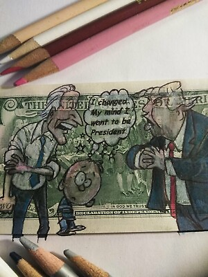 Hobo Nickel $2 bill by original Jamp;M Tarantula as Donald Trump vs Joe Biden