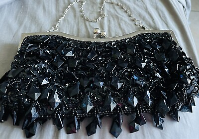 #ad NWOT Evening clutch bag purse jet black moveable diamond shapes 5x9”