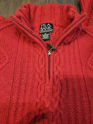 #ad Jos. A. Bank Red 1 4 Zip Lambs Wool Mens Sweater XL Cable Knit EUC Executive Co