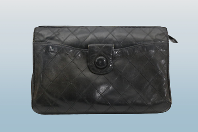 #ad CHANEL 5J0811 Coco Mark Matelasse Leather Black Clutch Bag W27cm Japan Used