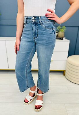 #ad NWT Judy Blue Play It Cool Wide Leg Cropped Jeans Cooling Tech Size 7
