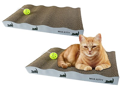 #ad MIVA KITTY Cat scratching board Reversible Cat Scratcher Post Ball and Catnip