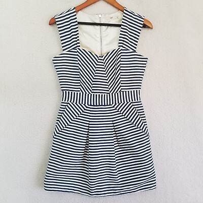 #ad HAZEL Anthropologie Black Striped Mini Dress Women#x27;s Size Small Sleeveless