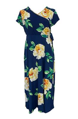 #ad GILI Women#x27;s Plus Blue Flower Print Maxi Dress 3X NWOT