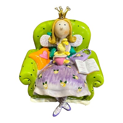 #ad Fairy Princess Coin Bank Figurine Bunny Rabbit in Green Chair Story Time 5.5quot;