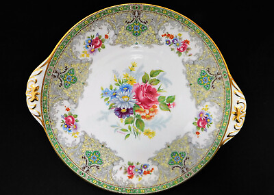 #ad Vintage Shelley Georgian Green China Cake Plate Sign H Dardoe England 25cm 13360