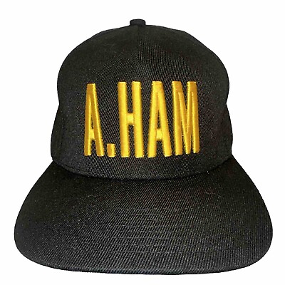 #ad Hamilton Hat Black w Gold Embroidered A.HAM on Front Snapback Hamilton on Back