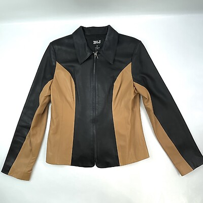 #ad B amp; J Fashion Black Brown Premium Leather Zip Up Fashion Jacket Women’s M