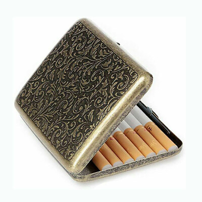#ad Vintage Metal Cigarette Case Box Gold Men Tobacco Holder double Sided 20s 85mm