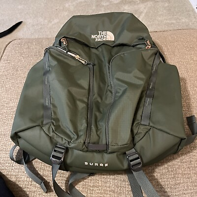 #ad The North Face Women Surge School Laptop Backpack Green Olive FlexVent Rose Gold