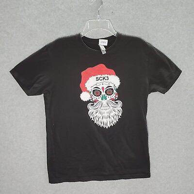 #ad Christmas Men T Shirt Medium Black Day of the Dead Skeleton Skull Casual
