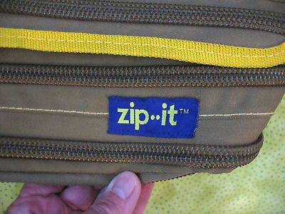 #ad ZIP IT PURSE Zipper Medium Olive Green w yellow binding CROSS BODY SHOULDER BAG