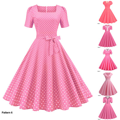 #ad Womens Elegant Puff Sleeve Ball Gown Evening Party Vintage Polka Dot Midi Dress