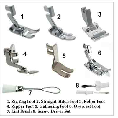 #ad Pressure Feet Set Fits SINGER Slant Needle Zig Zag Gathering Roller Zipper