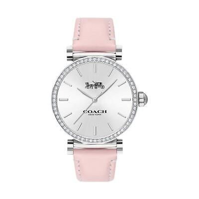 #ad COACH 14503550 ESSENTIAL WHITE GLITZ DIAL PINK LEATHER STRAP WOMENS WATCH