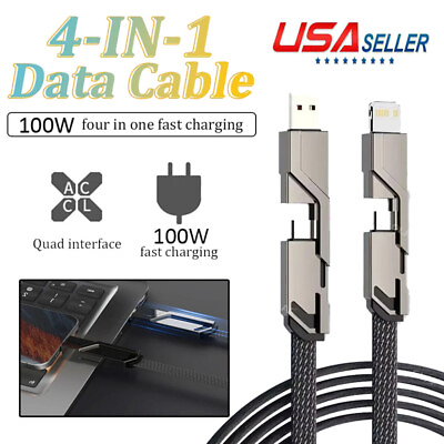 #ad 4 in 1 USB TYPE C Cable 100W Fast Charging Flat Braided Anti Tangle