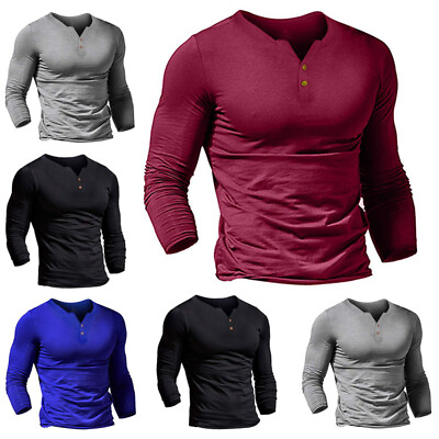 #ad Men Long Sleeve Solid T Shirts Casual Long Sleeve Blouse Pullover Tops Slim Tee
