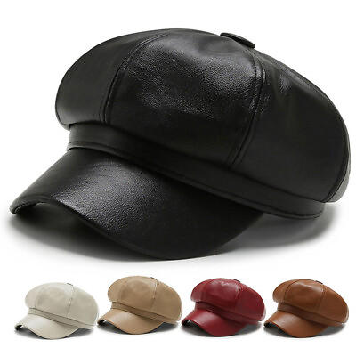#ad Womens Octagonal Cap PU Leather Cap Duck Tongue Cap Beret Fashion Winter Hat☆