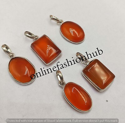 #ad Natural Red Carnelian Gemstone 925 Sterling Silver Plated Bezel Pendants Lot