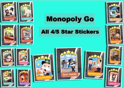#ad MONOPOLY GO All 4 star amp; 5 Star Stickers Card Same day Delivery ⏩⏩