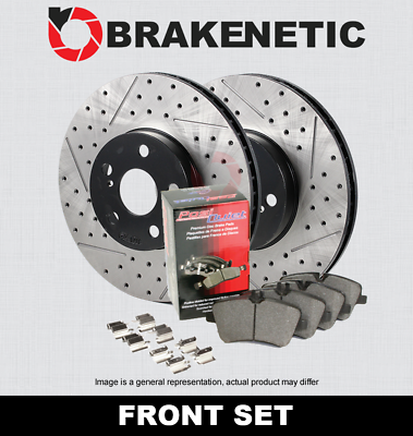 #ad FRONT Premium Drill Slot Brake Disc Rotors Ceramic Pads 55.51044.11