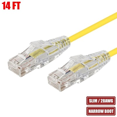 #ad 14FT CAT6 Ethernet LAN Network Patch Cable RJ45 UTP Slim 28AWG Copper Yellow