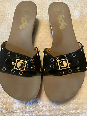#ad FLOGG Black Rivets Studs Sandals 2 1 2 Inch Heel Cute amp; Comfortable Sz 9