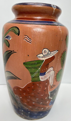 #ad Tlaquepaque Petatillo Pottery Vase 1940#x27;s 11.5quot; X 4.5quot; Vintage tall Mexican*READ