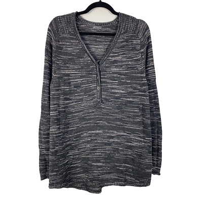 #ad Eddie Bauer Womens Knit V Neck Sweater Gray Cotton Blend Size XL