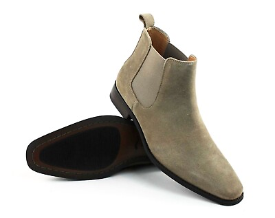 #ad Genuine Suede Tan Beige Mens Dress Chelsea Boots Almond Toe Leather Lining AZAR
