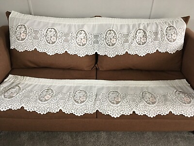 #ad Vintage Lace Victorian Floral Damask Cafe Tier Curtain Panels Cream Lot of 2