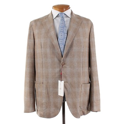 #ad Luciano Barbera NWT Silk Wool Blend Sport Coat Size 54 44 US In Beige Plaid
