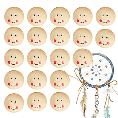 #ad 20PCS NEW Wooden Beads For Crafts Smile Face Polished Round Beads With Hole Wood