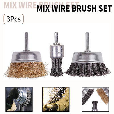 #ad 3Pcs Twist Knot Steel Cup Wire Brush Wheel Set With 1 4#x27;#x27; Shank For Rotary Tool