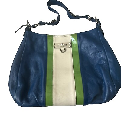 #ad MY FLAT IN LONDON Blue Green Cream Soft Leather Large Hobo Bag Purse