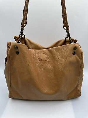 #ad American Leather Co Lenox Triple Entry Tan Leather Satchel Tote Handbag