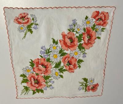 #ad Beautiful Vintage Peach Flower amp; Daisy Floral Handkerchief Hankie