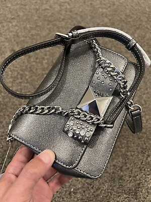 100% New Michael Kors Tina Small Metallic Leather Clutch Crossbody Bag $119.99